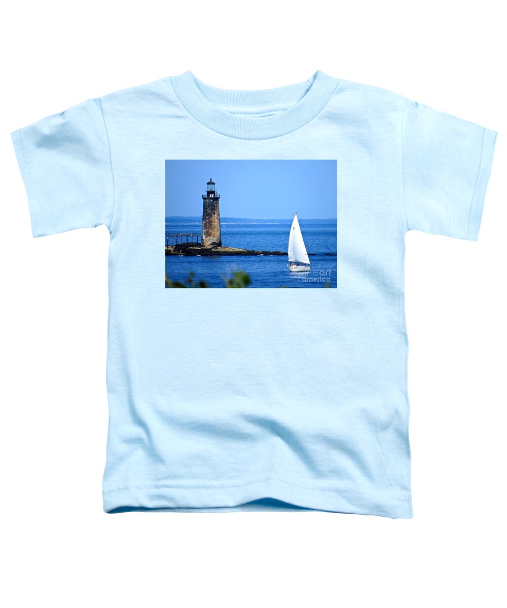 Ram Island Ledge Light Toddler T-Shirt featuring the photograph Sailing By Ram Island Light #1 by Nancy Patterson