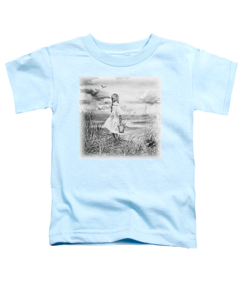 Girl Toddler T-Shirt featuring the painting Girl And The Ocean #1 by Irina Sztukowski