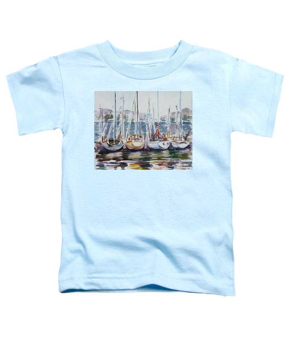 Boats Toddler T-Shirt featuring the painting 4 Boats by Xueling Zou