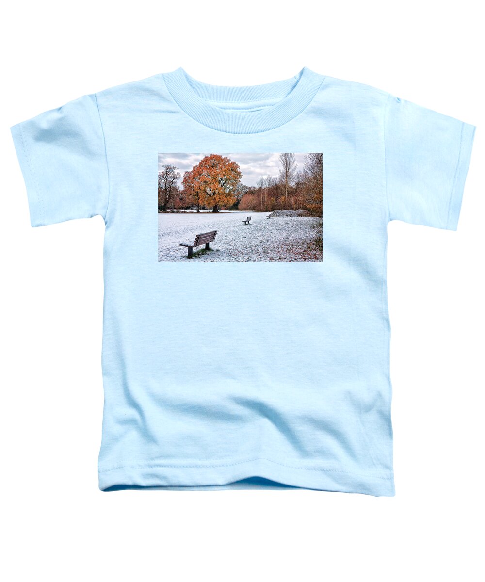 Shirley Mitchell Toddler T-Shirt featuring the photograph Autumn meet Winter by Shirley Mitchell