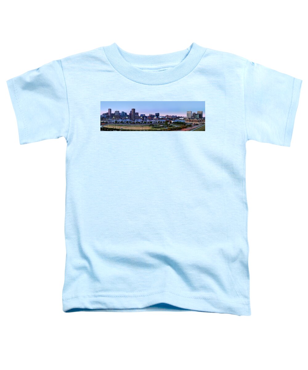 Baltimore Skyline Toddler T-Shirt featuring the photograph Baltimore Skyline Panorama At Twilight by Susan Candelario