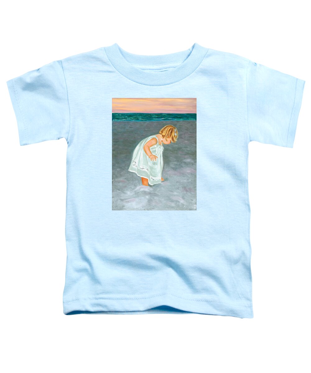 Beach Toddler T-Shirt featuring the painting Beach Baby in White by Jill Ciccone Pike