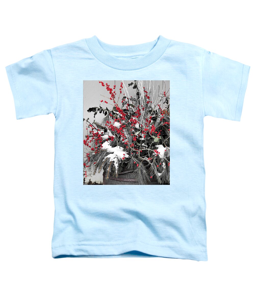 Red Berries Toddler T-Shirt featuring the photograph Berries and Pines in Old Metal Pot by Janice Drew