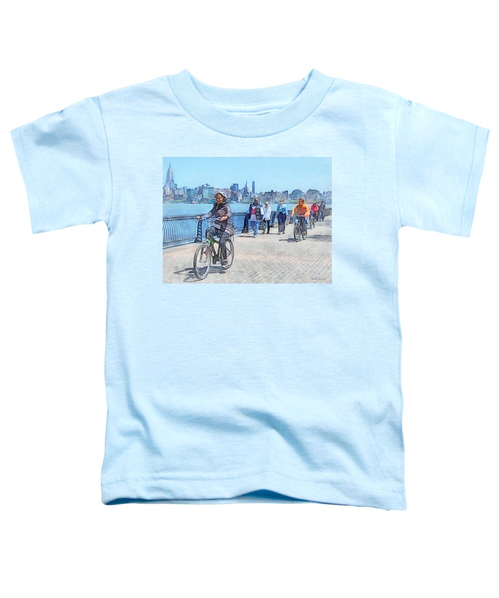 Bicycle Toddler T-Shirt featuring the photograph Hoboken NJ - Bicycling Along Pier A by Susan Savad