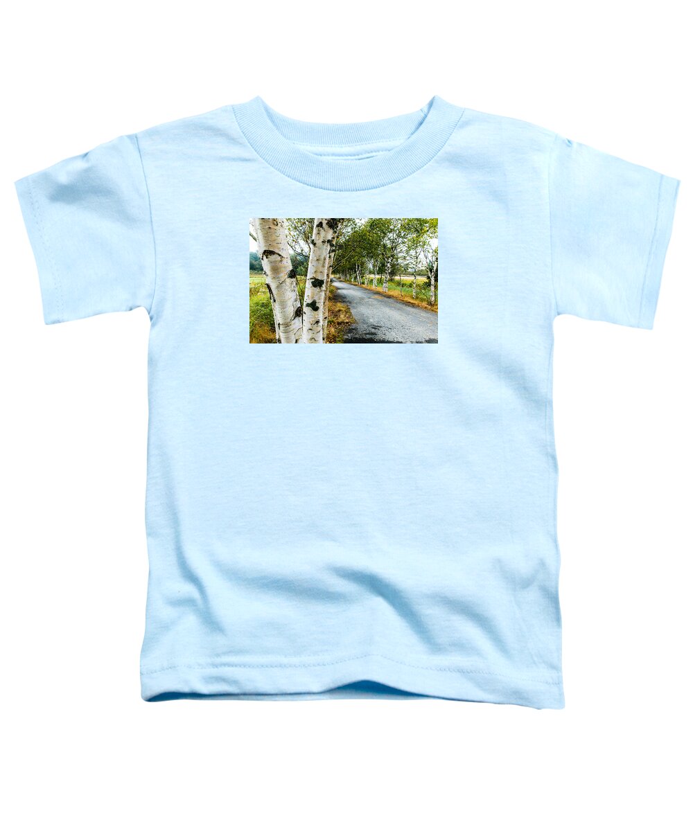 Birch Toddler T-Shirt featuring the photograph Birch Tree Lane by Ben Graham