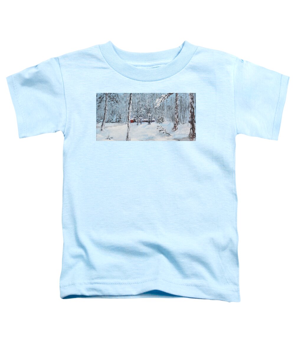 Burlap Toddler T-Shirt featuring the painting Cabin In The Woods by Alys Caviness-Gober