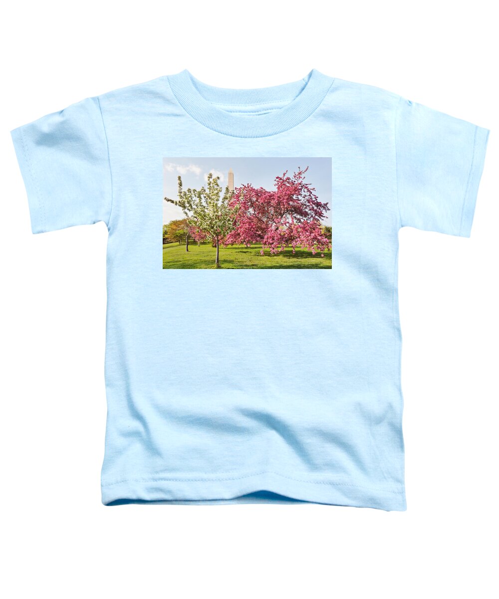 America Toddler T-Shirt featuring the photograph Cherry Trees and Washington Monument Three by Mitchell R Grosky