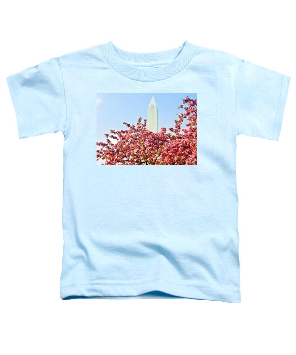 America Toddler T-Shirt featuring the photograph Cherry Trees and Washington Monument Two by Mitchell R Grosky