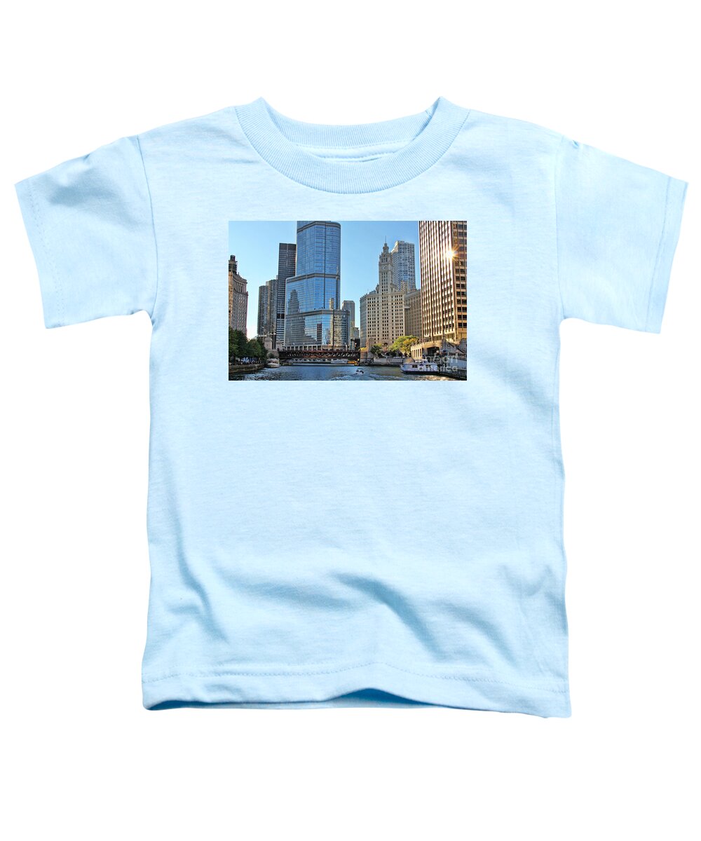 Chicago Toddler T-Shirt featuring the photograph Chicago River Reflections 9594 by Jack Schultz