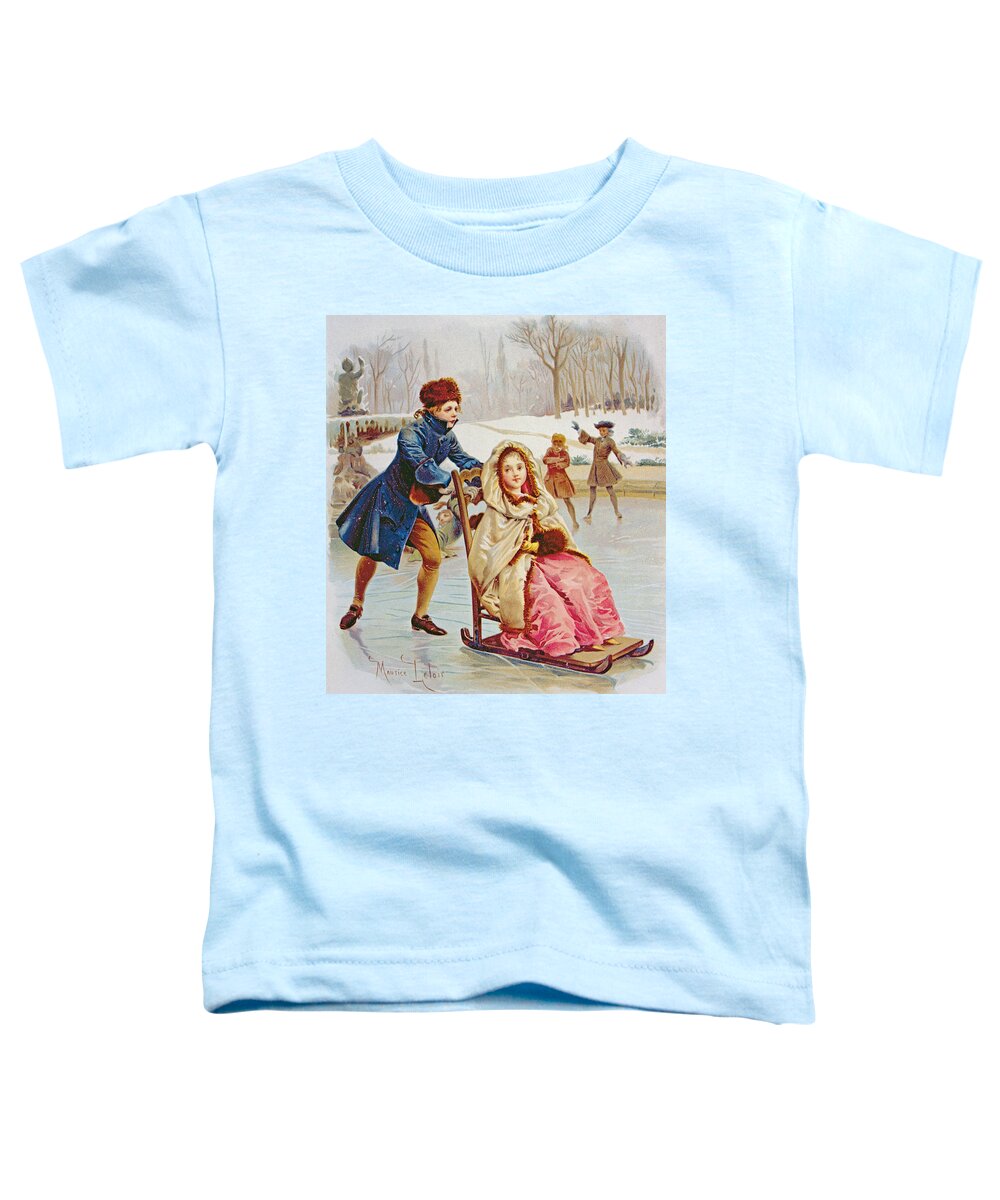 Skates Toddler T-Shirt featuring the painting Children Skating by Maurice Leloir
