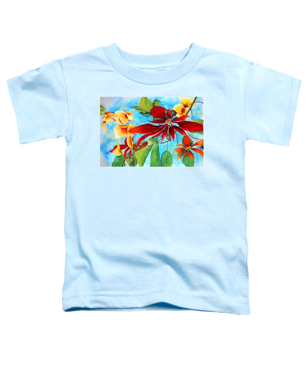 Watercolor Toddler T-Shirt featuring the painting Christmas All Year Long by Debbie Lewis