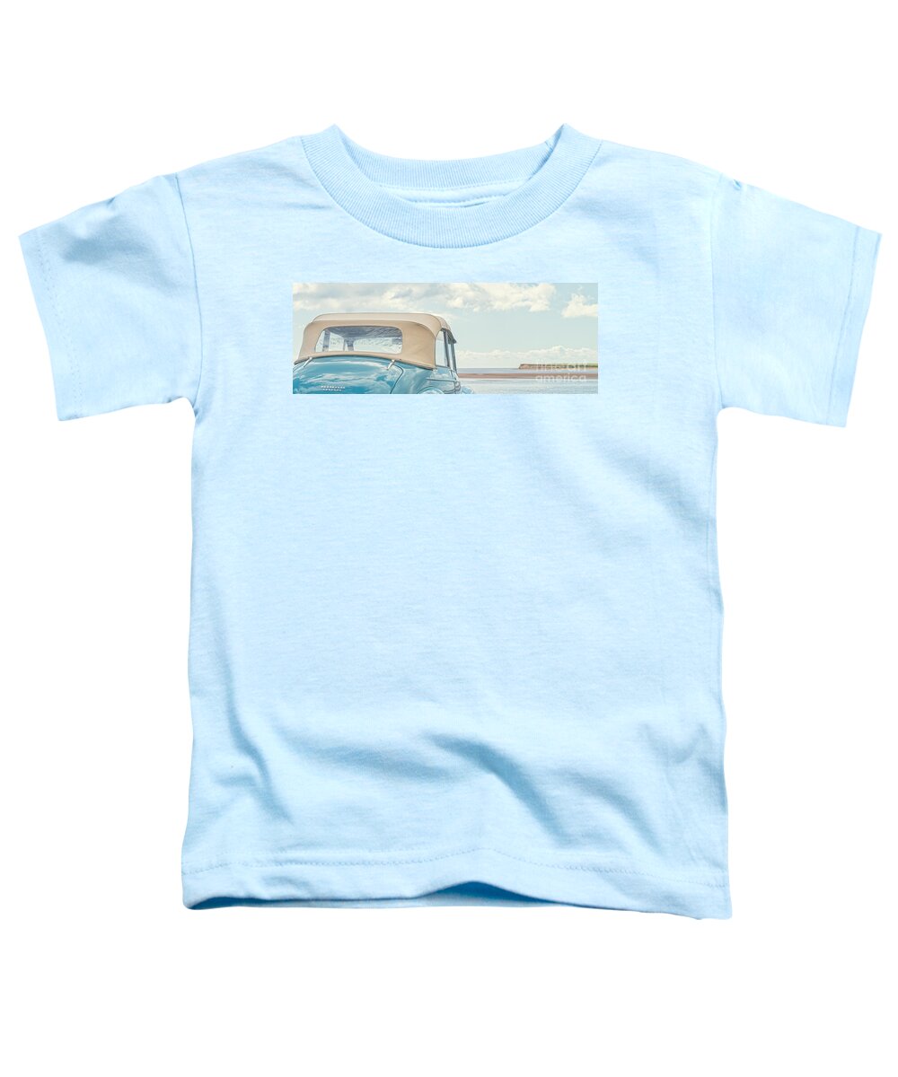 Prince Edward Island Toddler T-Shirt featuring the photograph Classic Vintage Morris Minor 1000 Convertible at the beach by Edward Fielding