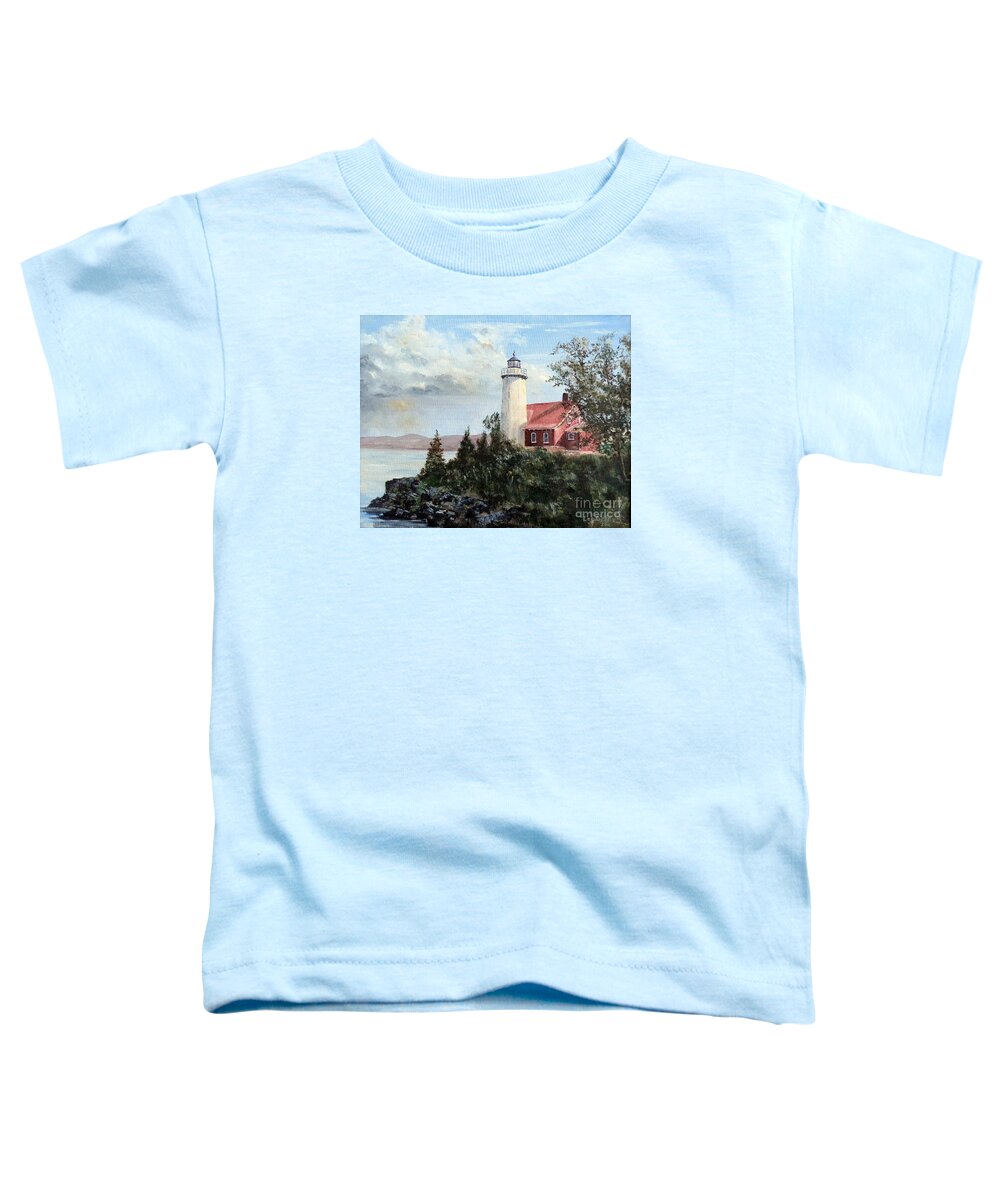 Lee Piper Toddler T-Shirt featuring the painting Eagle Harbor Light by Lee Piper