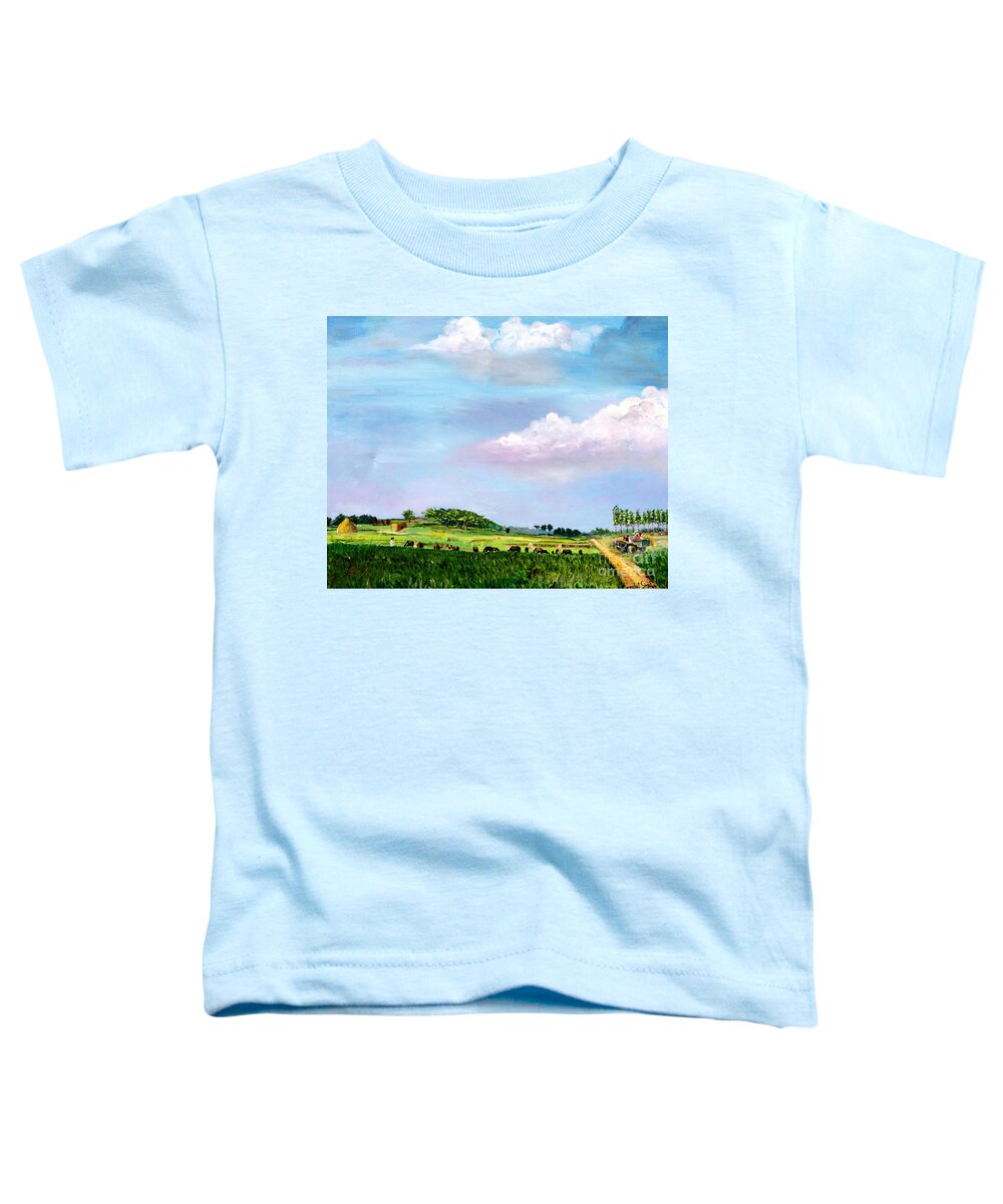 Painted Farm Toddler T-Shirt featuring the painting Fields by Sarabjit Singh