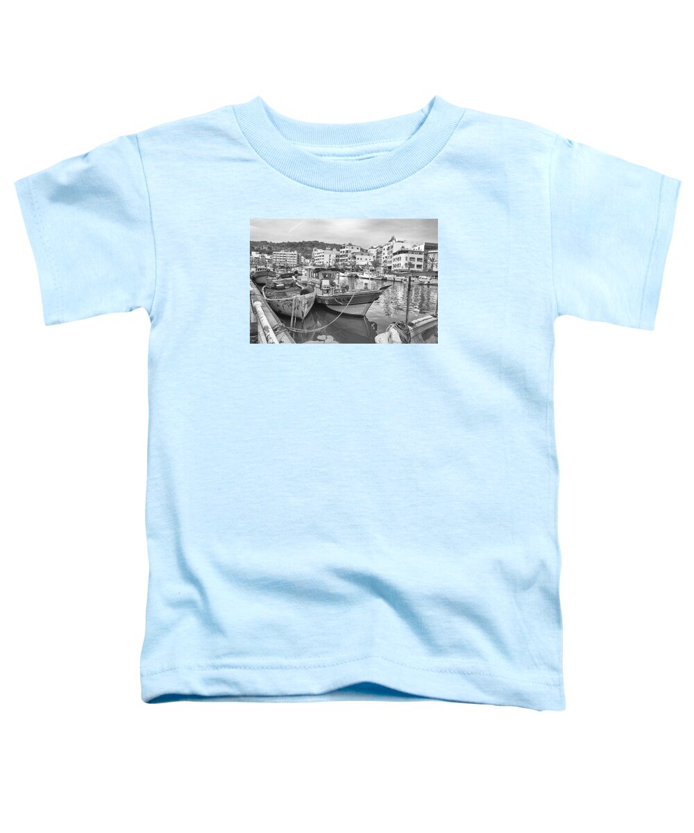 Kaohsiung Toddler T-Shirt featuring the photograph Fishing Boats B W by Bill Hamilton