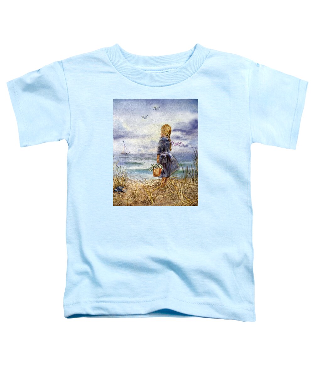 Girl Toddler T-Shirt featuring the painting Girl And The Ocean by Irina Sztukowski