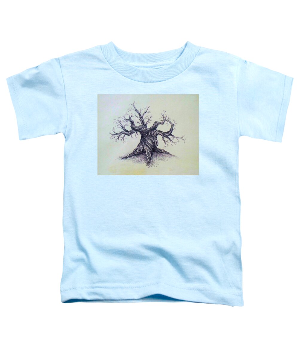 Gnarled Tree Pen Ink Paper Austin Texas Toddler T-Shirt featuring the drawing Gnarled Tree by Troy Caperton