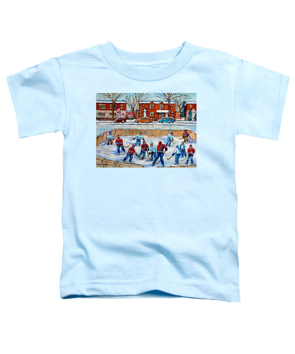 Hockey At Van Horne Montreal Toddler T-Shirt featuring the painting Hockey Rink At Van Horne Montreal by Carole Spandau