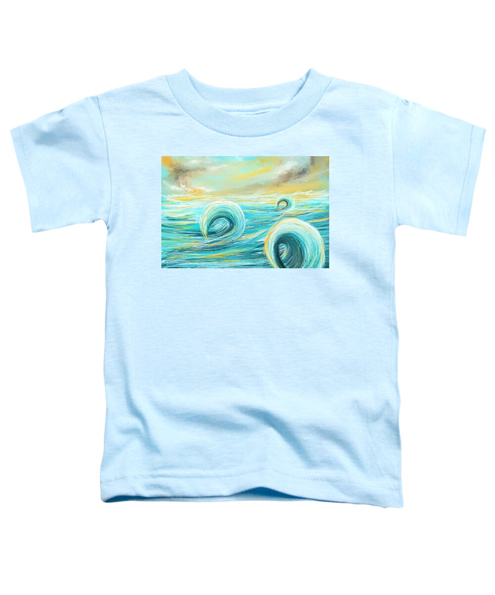 Turquoise Toddler T-Shirt featuring the painting Hour Of Glow - Sunset On Water Painting by Lourry Legarde