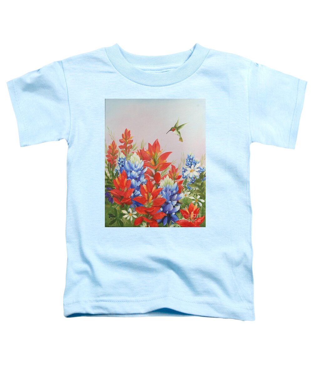 Hummingbird Toddler T-Shirt featuring the painting Humming Bird in Wildflowers by Jimmie Bartlett