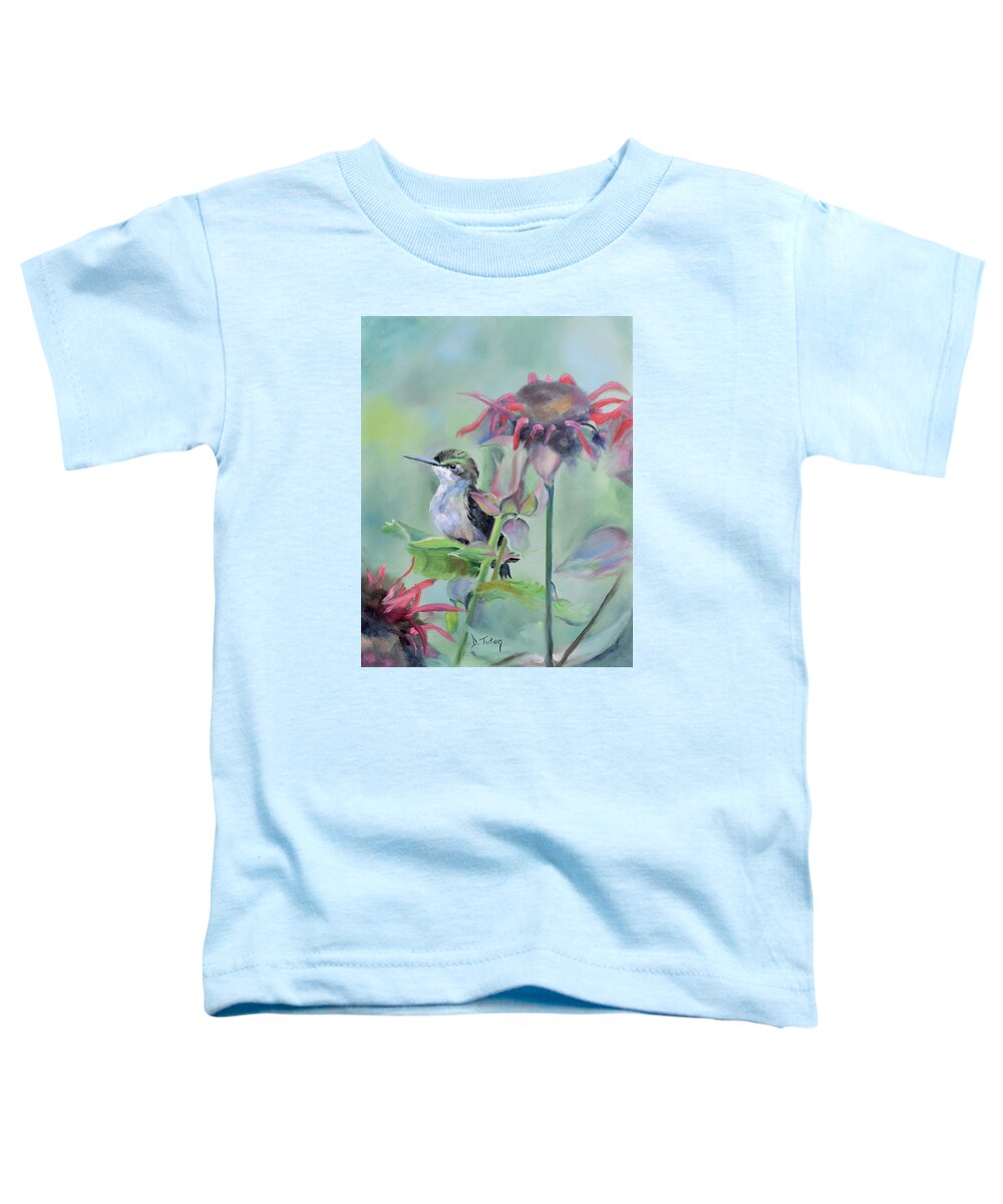 Hummingbird Toddler T-Shirt featuring the painting Hummingbird and Coneflowers by Donna Tuten