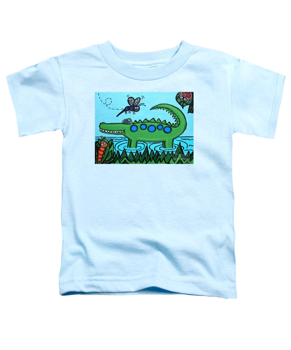 Gator Toddler T-Shirt featuring the painting Happy Green Gator by Cynthia Snyder