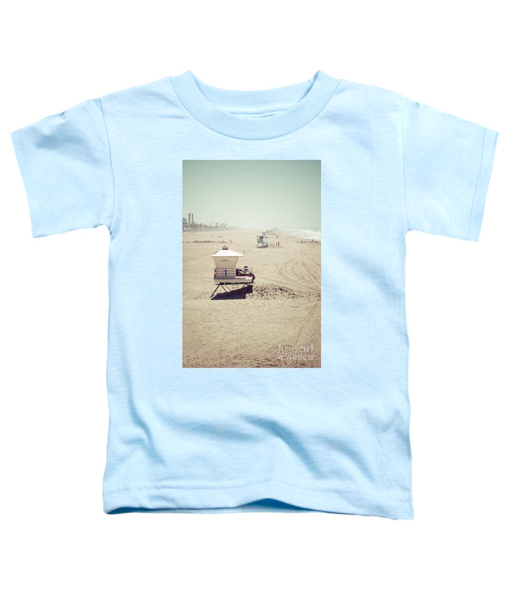 1950s Toddler T-Shirt featuring the photograph Huntington Beach Lifeguard Tower #1 Vintage Picture by Paul Velgos