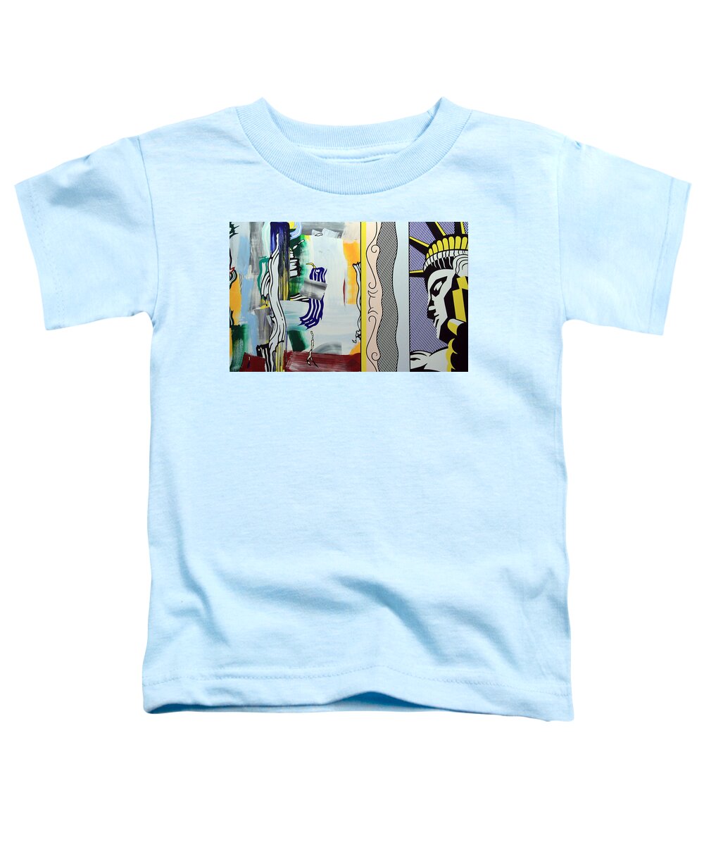 Painting With Statue Of Liberty Toddler T-Shirt featuring the photograph Lichtenstein's Painting With Statue Of Liberty by Cora Wandel