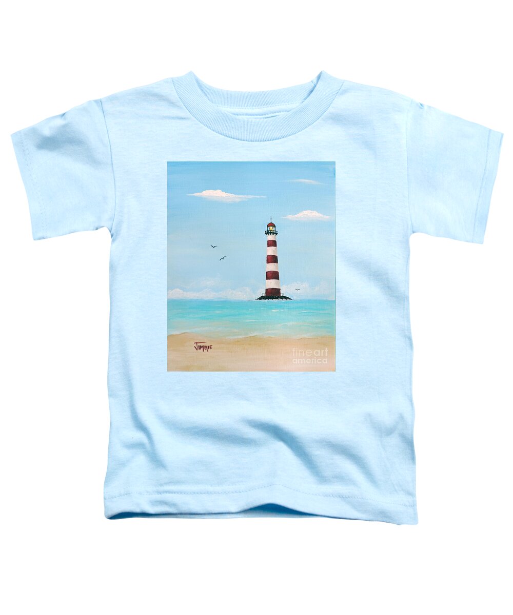 Striped Lighthouse Toddler T-Shirt featuring the painting Lighthouse With Stripes by Jimmie Bartlett
