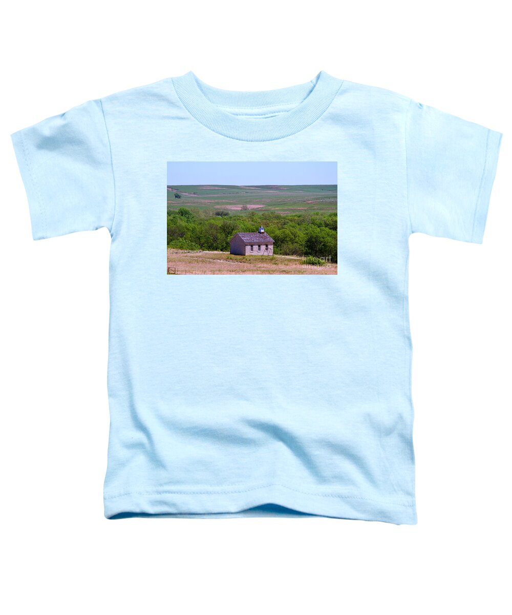 Tallgrass Prairie National Preserve Toddler T-Shirt featuring the photograph Lower Fox Creek Schoolhouse in the Flint Hills of Kansas by Catherine Sherman