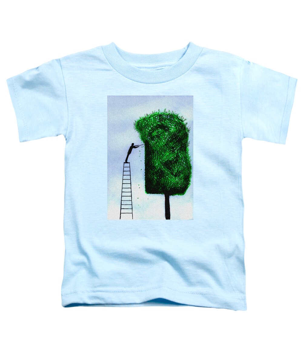 Adult Toddler T-Shirt featuring the photograph Man On Ladder Trimming Tree by Ikon Ikon Images