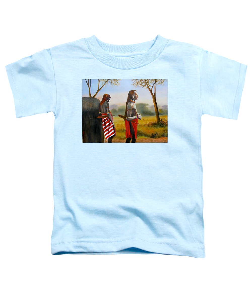 Maasai Toddler T-Shirt featuring the painting Men of the Maasai by Wycliffe Ndwiga
