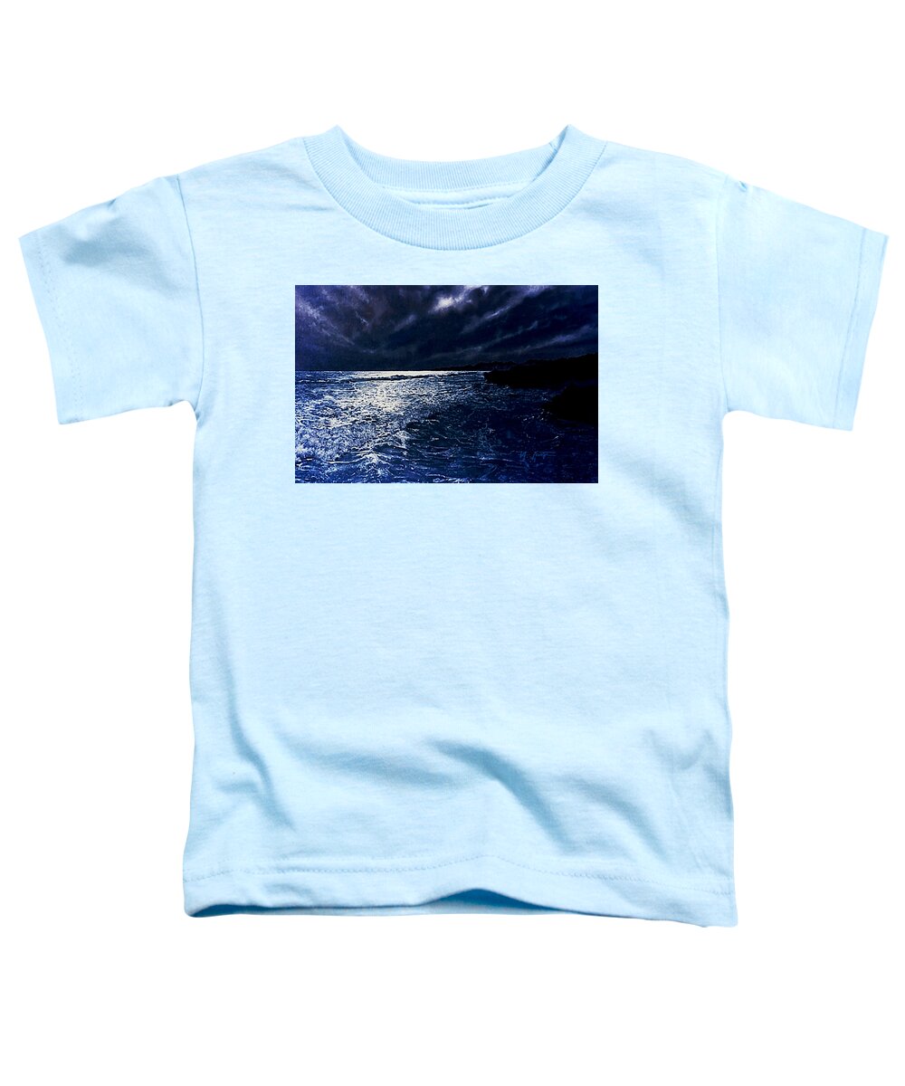 Indian Ocean Toddler T-Shirt featuring the painting Moonlit Indian Ocean Waves by Hartmut Jager