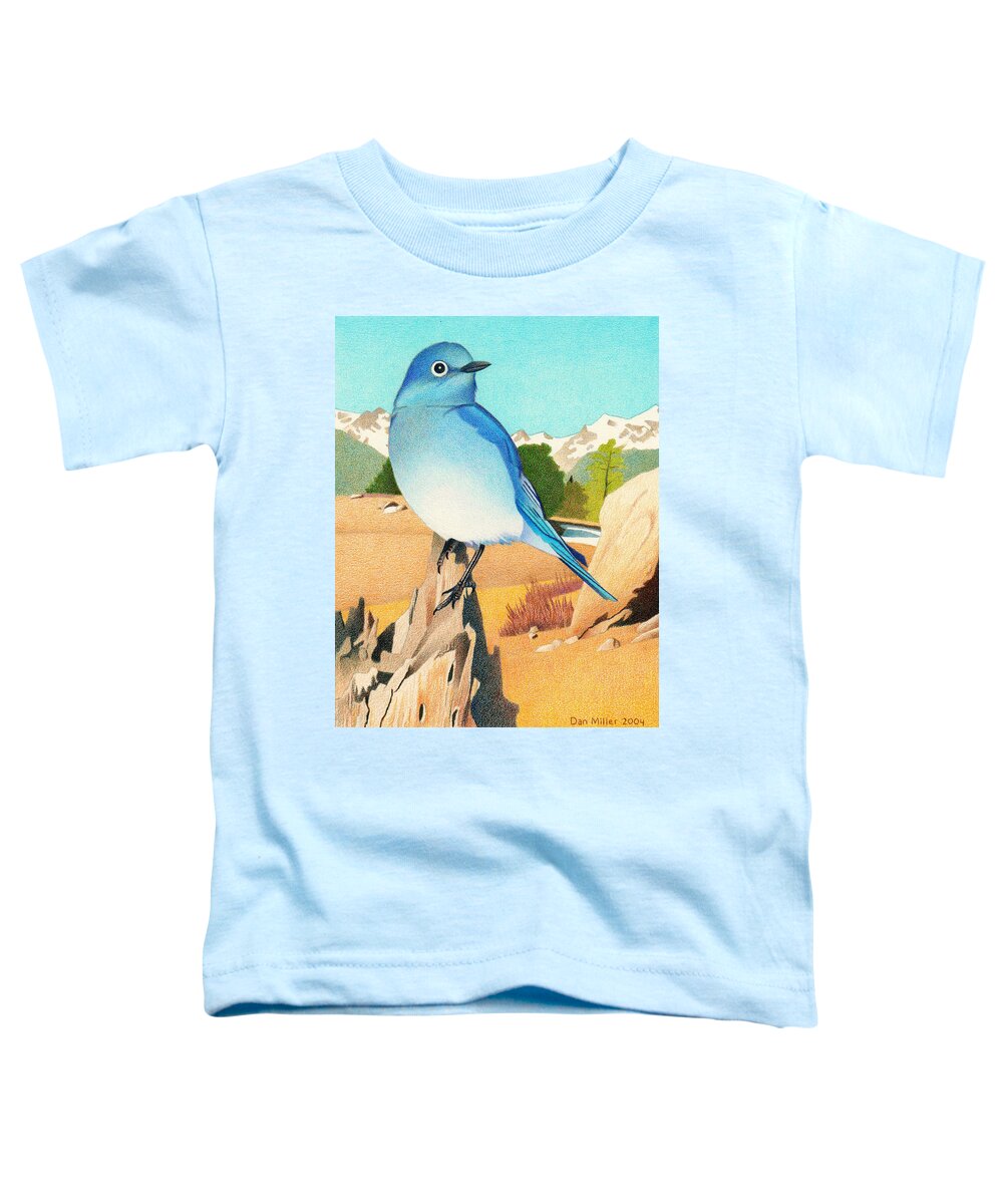 Art Toddler T-Shirt featuring the drawing Mountain Bluebird by Dan Miller