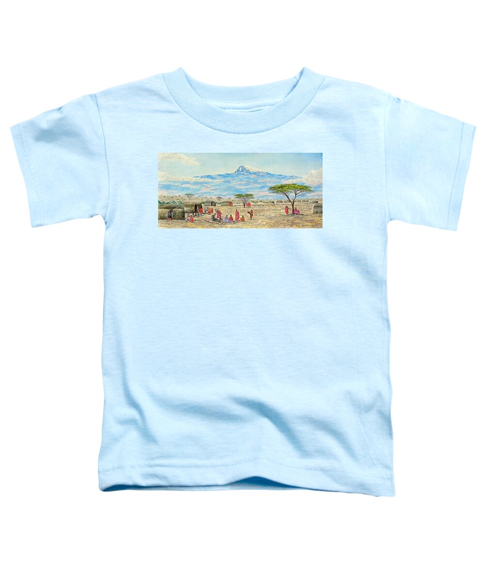 African Paintings Toddler T-Shirt featuring the painting Mountain Village by Joseph Thiongo