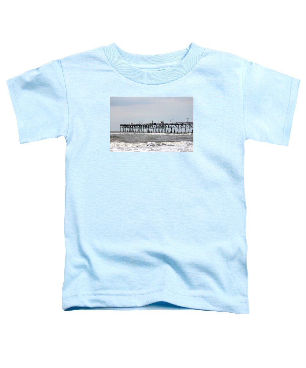 Oak Island Toddler T-Shirt featuring the photograph Oak Island Beach Pier by Cynthia Guinn