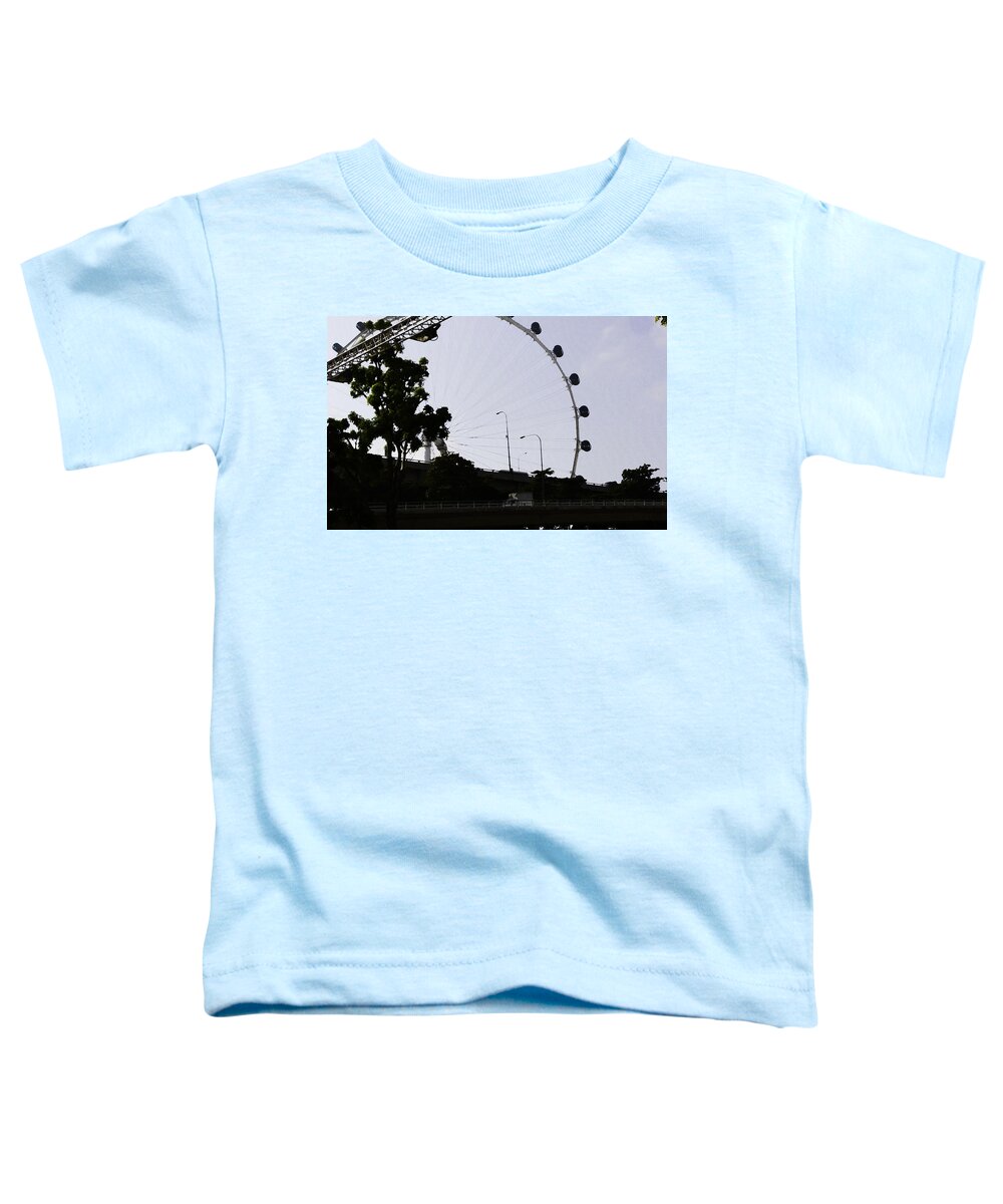 Asia Toddler T-Shirt featuring the digital art Oil Painting - Section of Singapore Flyer and bridge by Ashish Agarwal