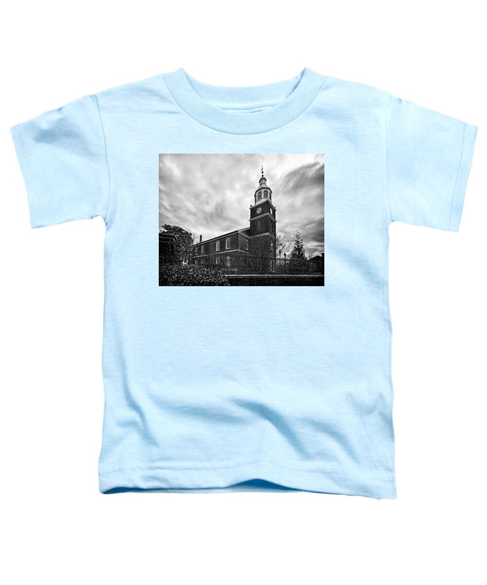 Old Otterbein United Methodist Church Toddler T-Shirt featuring the photograph Old Otterbein Church in Black and White by Bill Swartwout