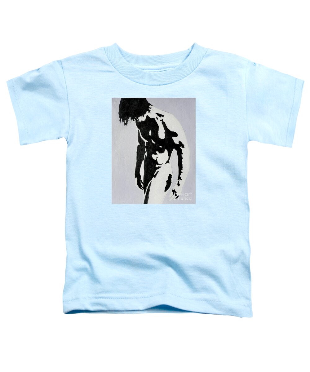Original Toddler T-Shirt featuring the painting Original Black An White Acrylic Paint Man Gay Art -male Nude#16-2-4-17 by Hongtao Huang