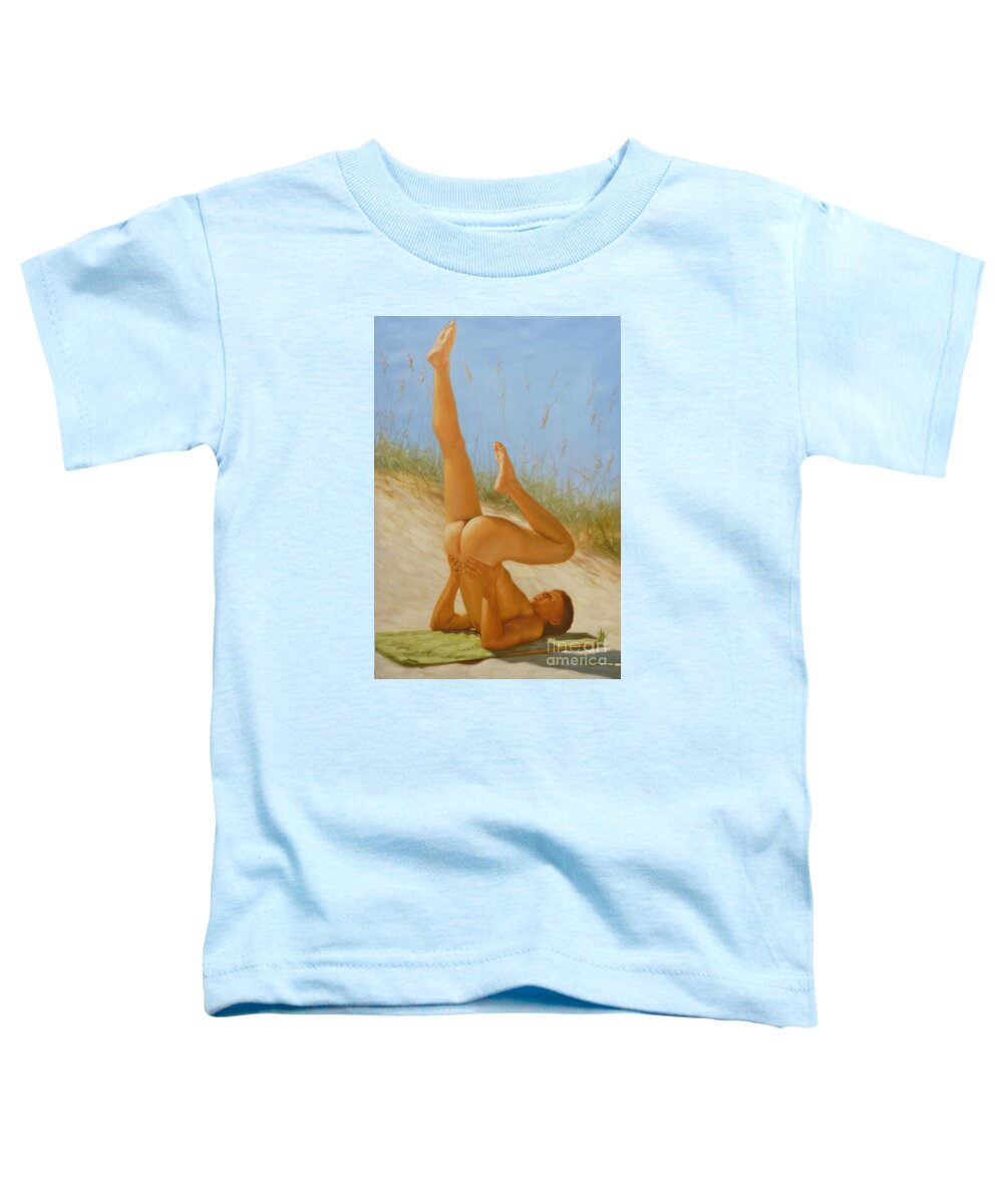 Art Toddler T-Shirt featuring the painting Original Oil painting man art male nude on sand on canvas#16-2-5-05 by Hongtao Huang
