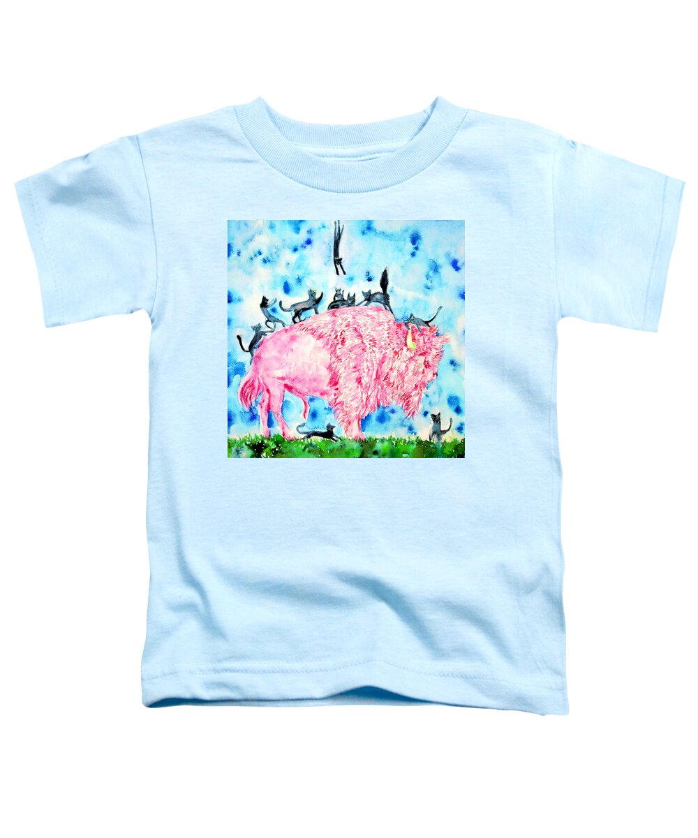Bison Toddler T-Shirt featuring the painting PINK BISON and BLACK CATS by Fabrizio Cassetta