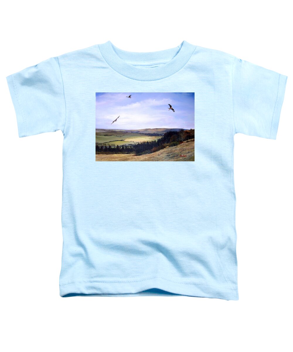  Red Kites Toddler T-Shirt featuring the painting Red Kites at Coombe Hill by Barry BLAKE