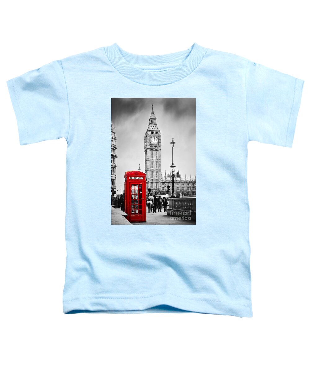 London Toddler T-Shirt featuring the photograph Red telephone booth and Big Ben in London by Michal Bednarek
