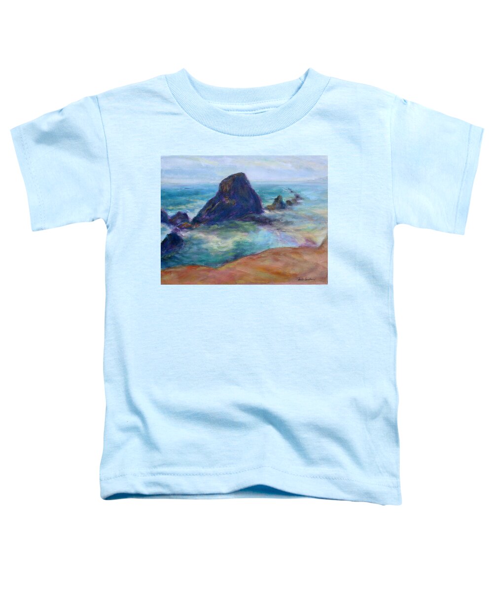 Seascape Toddler T-Shirt featuring the painting Rocks Heading North - Scenic Landscape Seascape Painting by Quin Sweetman