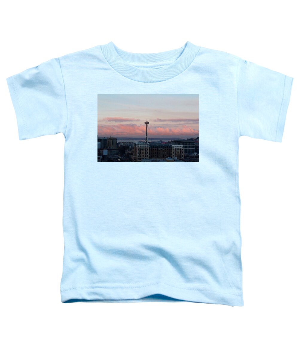 Seattle Toddler T-Shirt featuring the photograph Seattle In Pink by Suzanne Lorenz