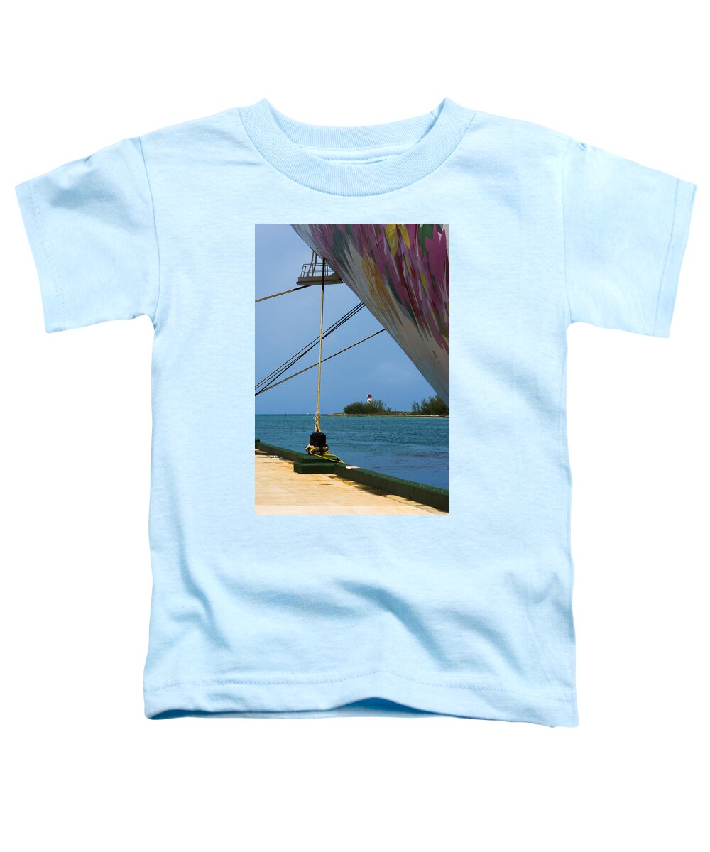 Aquamarine Toddler T-Shirt featuring the photograph Ship's Ropes and Lighthouse by Ed Gleichman