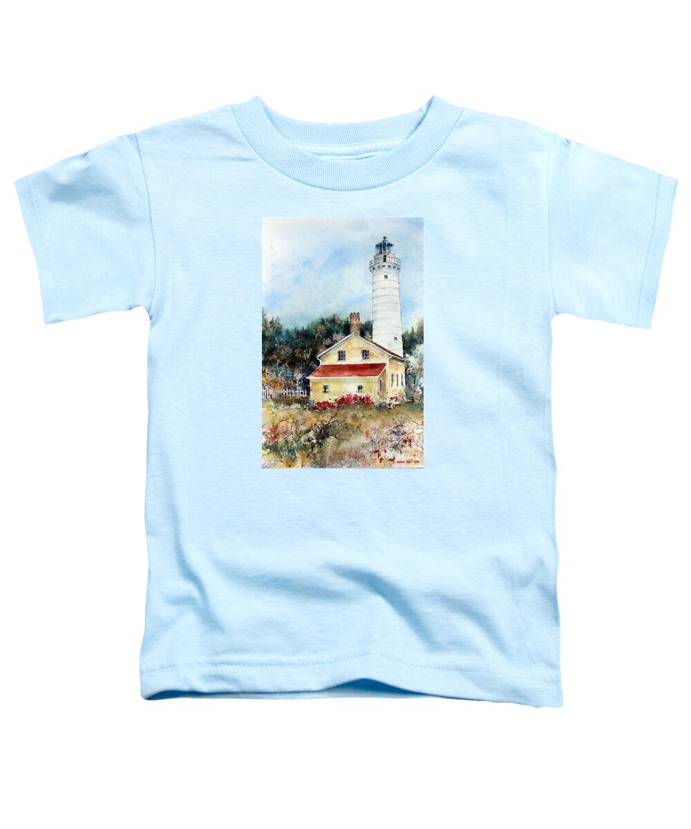 The Cana Lighthouse In Door County Toddler T-Shirt featuring the painting Shore Beacon by Monte Toon