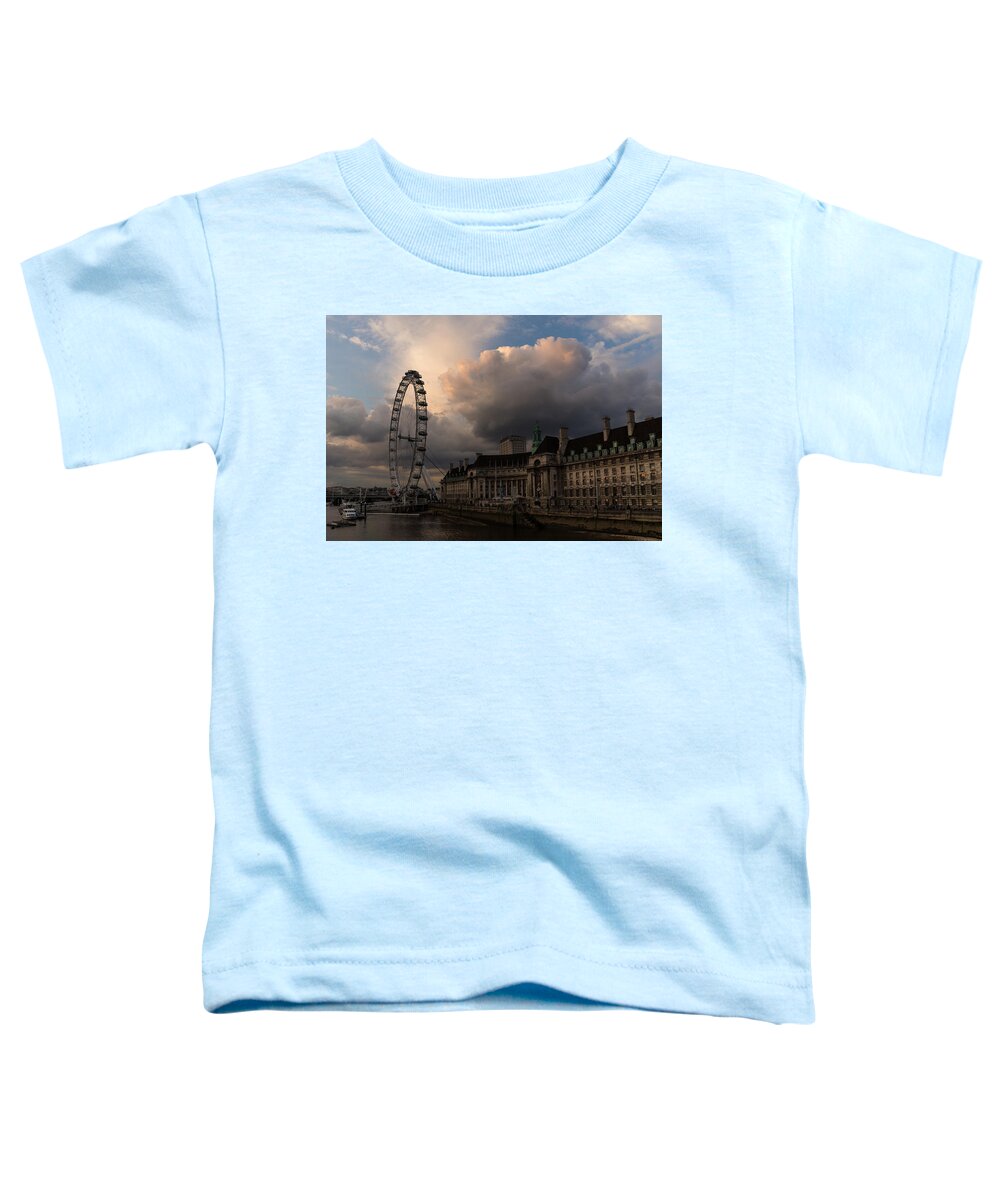 Georgia Mizuleva Toddler T-Shirt featuring the photograph Sky Drama Around the London Eye by Georgia Mizuleva