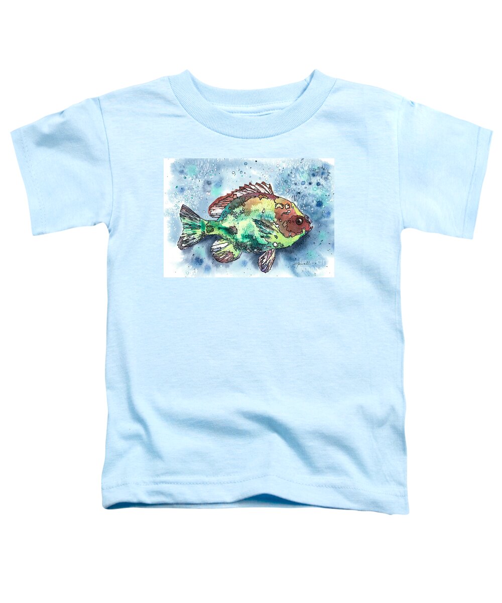 Fish Toddler T-Shirt featuring the painting Something's Fishy by Barbara Jewell