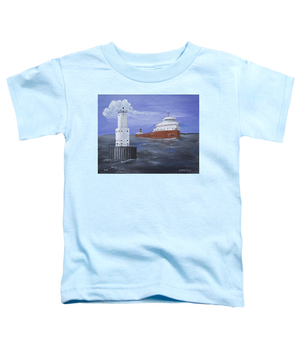 Lighthouse Toddler T-Shirt featuring the painting The Fitz Departs Escanaba by Jerry McElroy